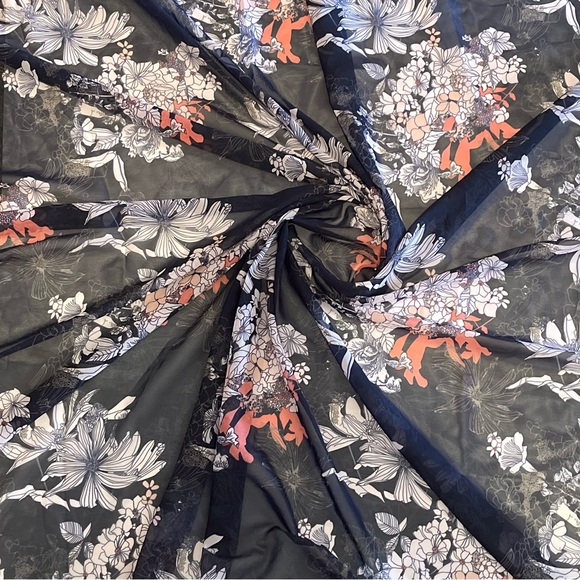 Navy Blue Floral Print Multicolor Sheer Chiffon Fabric - Picture 2 of 2